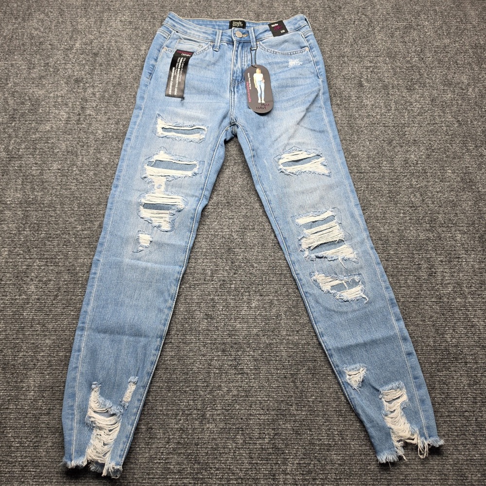 Simple Society High Rise Ankle Skinny Jeans Womens 3/26 Distressed Light Wash